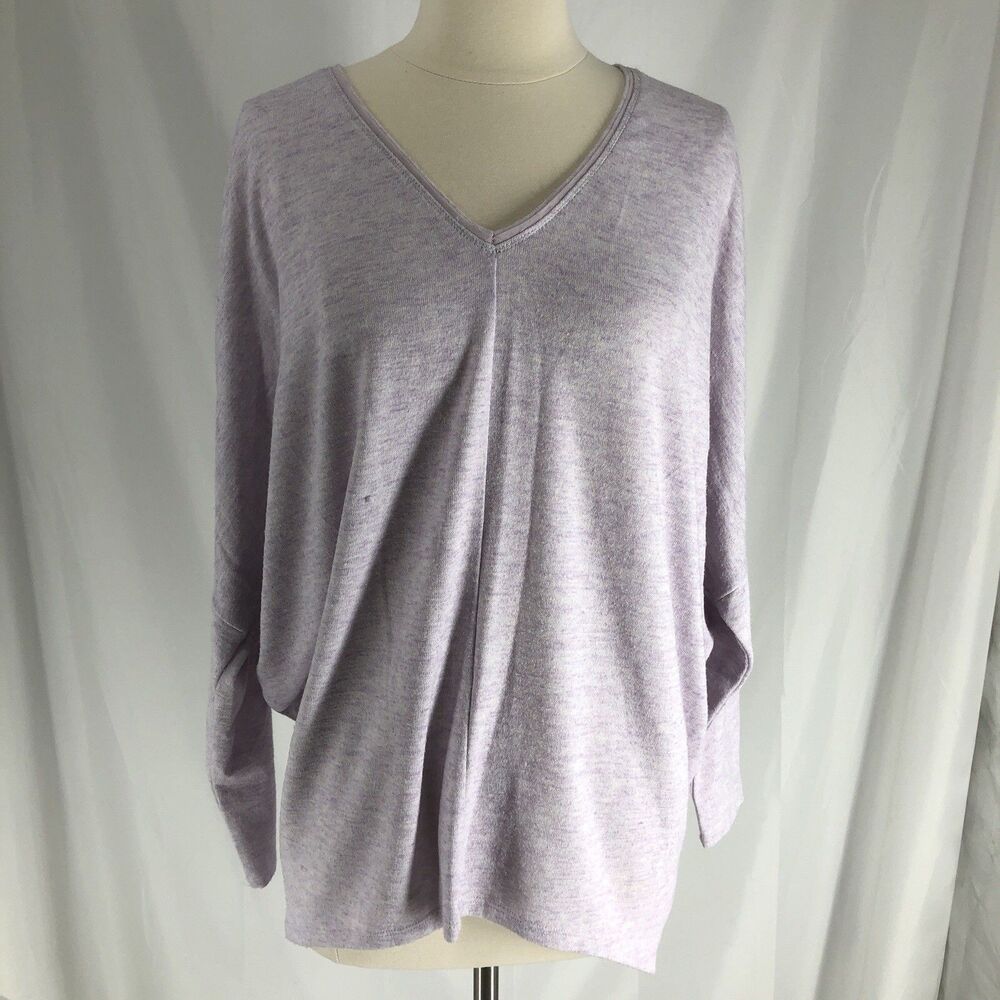 White House Black Market Long Sleeve Shirt V Neck Heathered Purple Oversized S
